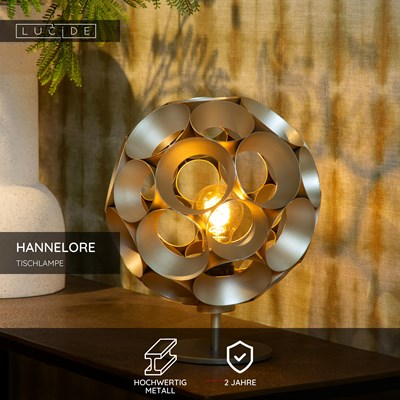 Lucide HANNELORE - Tischlampe - Ø 25 cm - 1xE27 - Mattes Gold / Messing